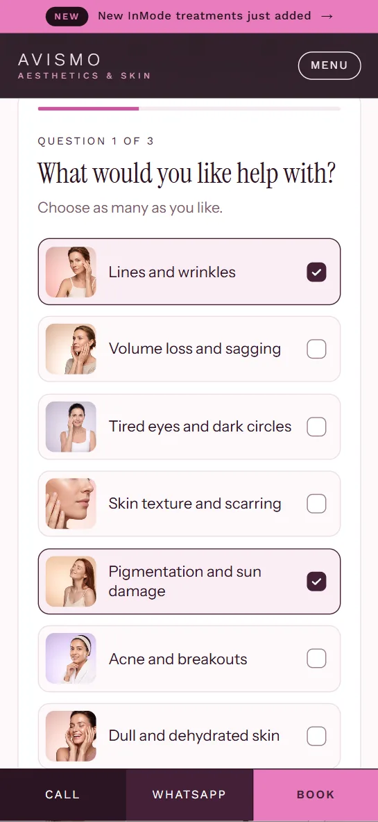 Avismo treatment finder, question 1. What would you like help with?