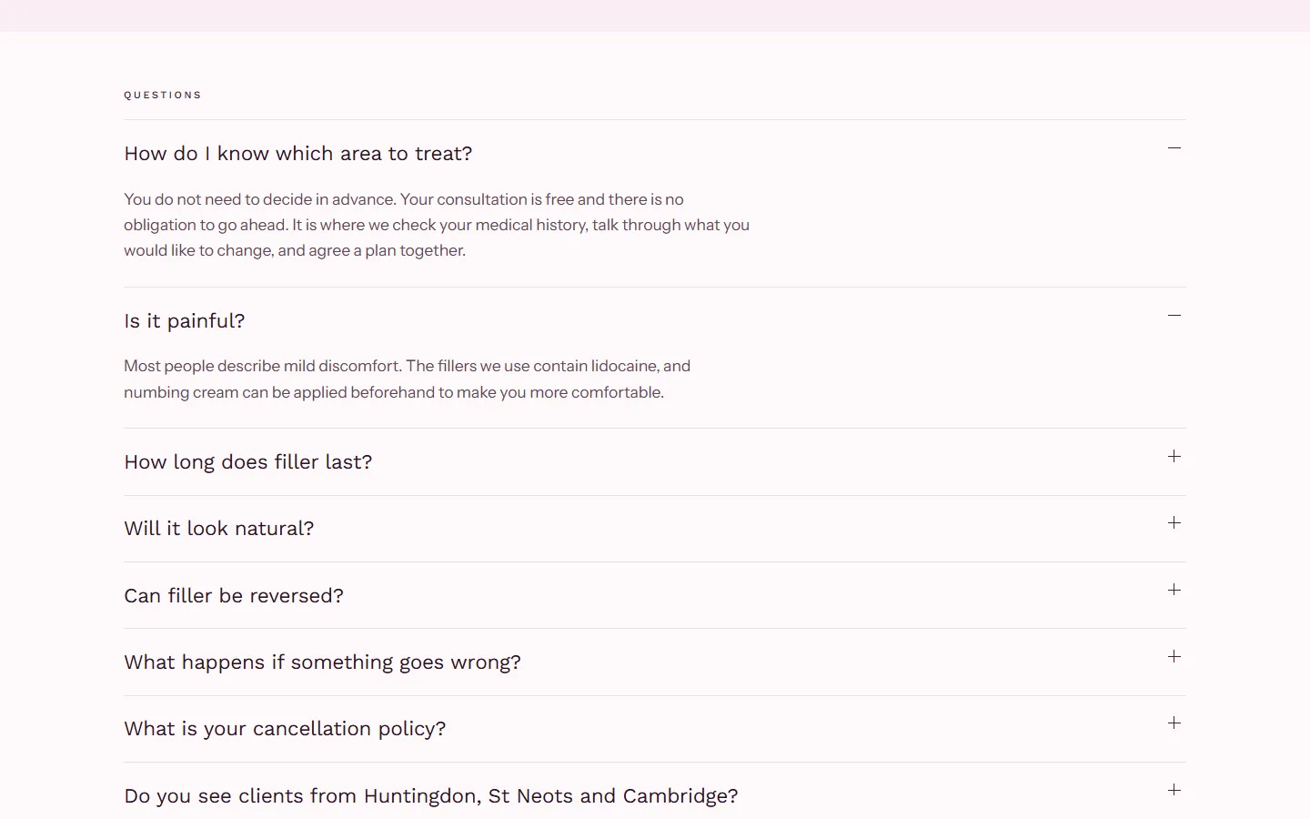 Avismo dermal filler page: The questions people ask