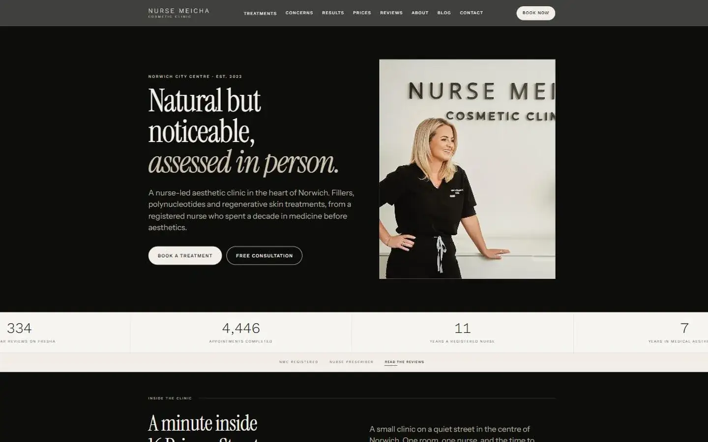 Nurse Meicha Cosmetic Clinic home page, after