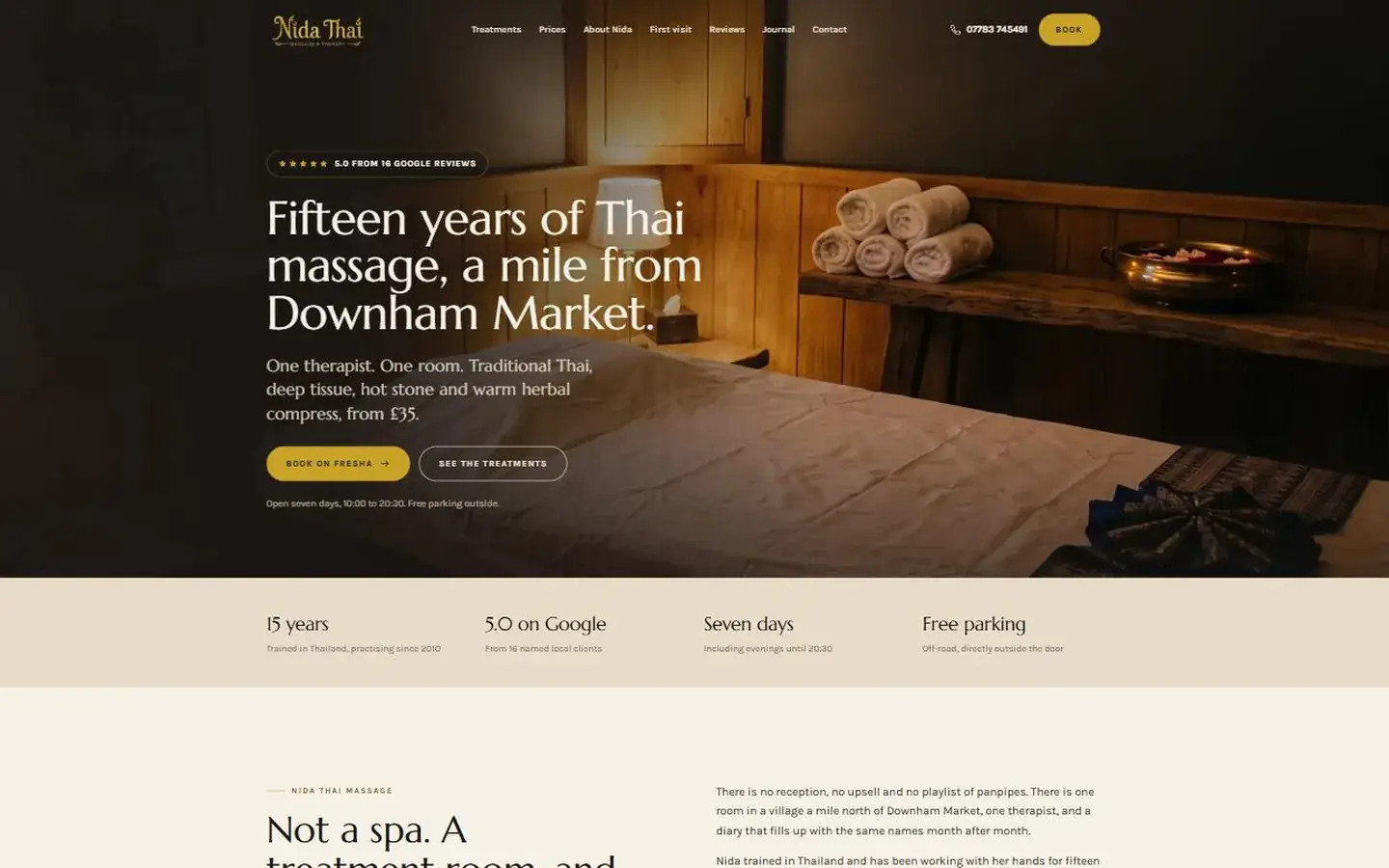Nida Thai Massage home page, after