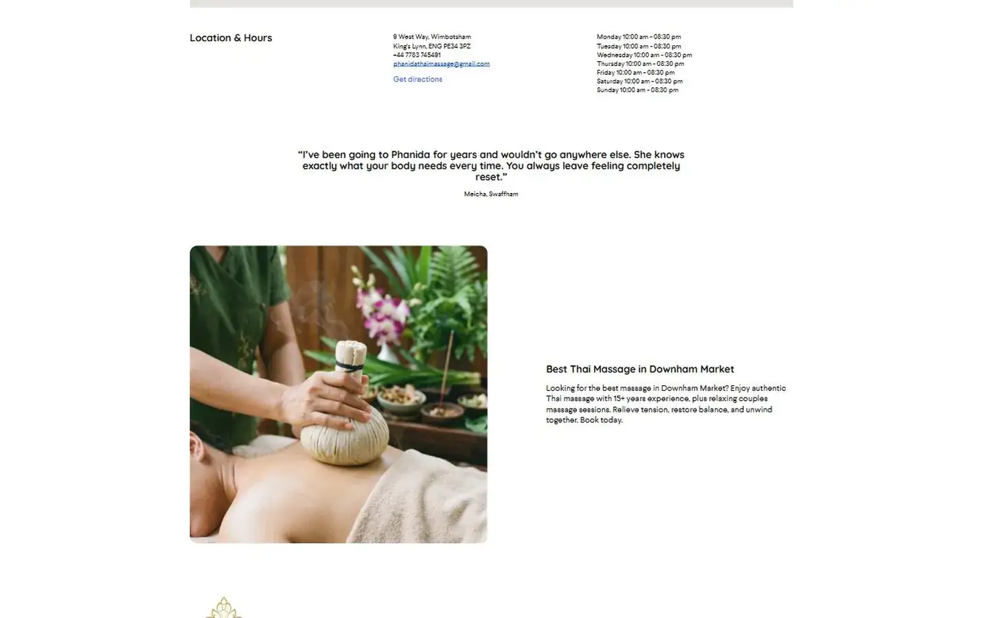 Nida Thai Massage contact page, before