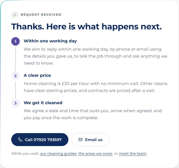 Onyx quote form: Sent. What happens next