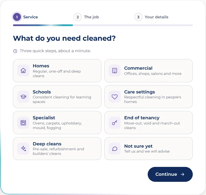 Onyx quote form: Step 1. What needs cleaning?