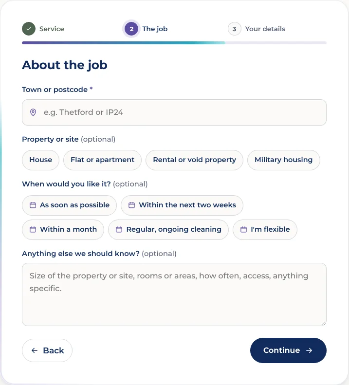 Onyx quote form: Step 2. About the job