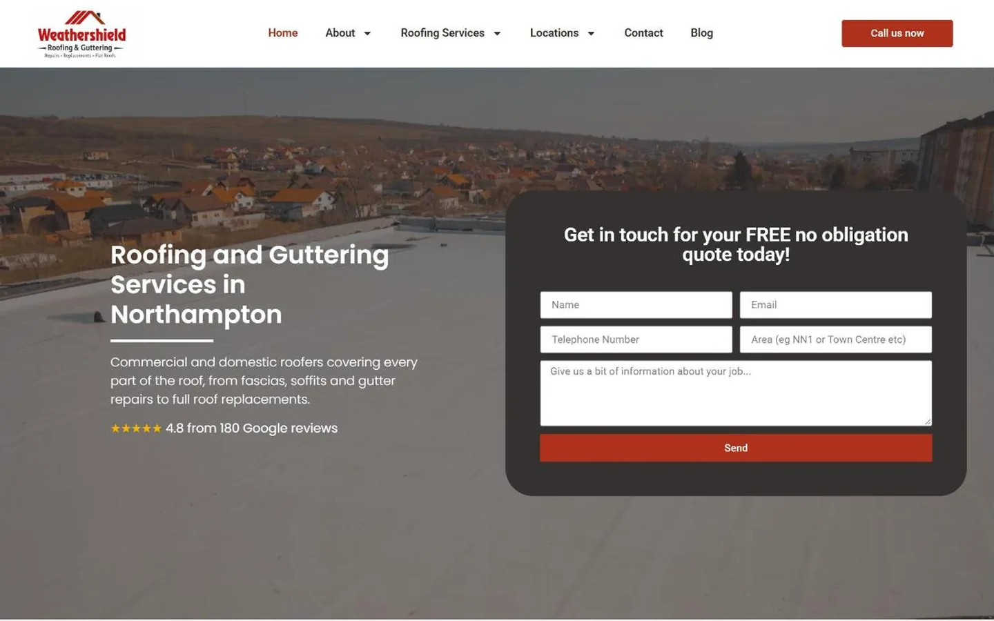 The Weathershield Roofing home page, after
