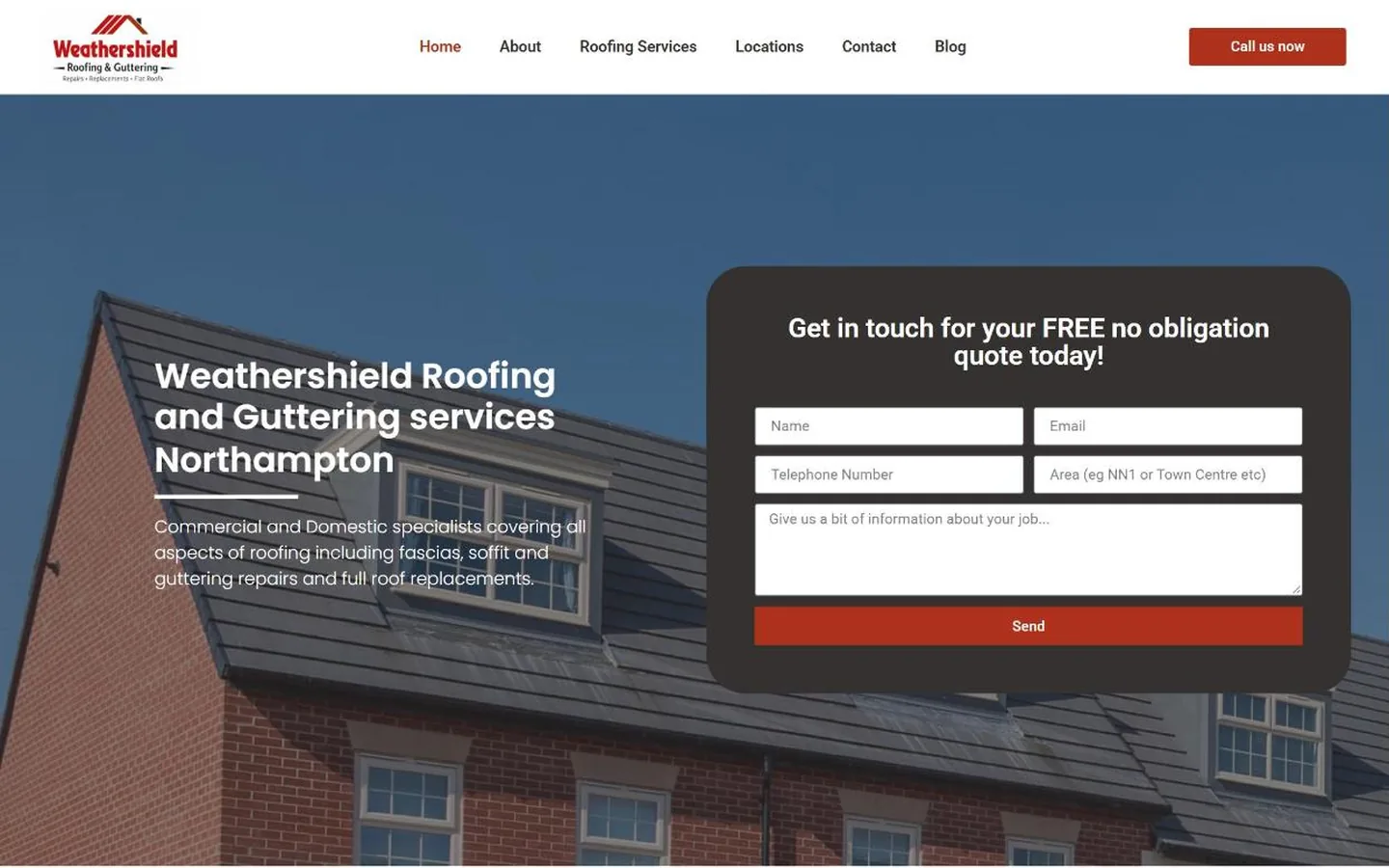The Weathershield Roofing home page, before