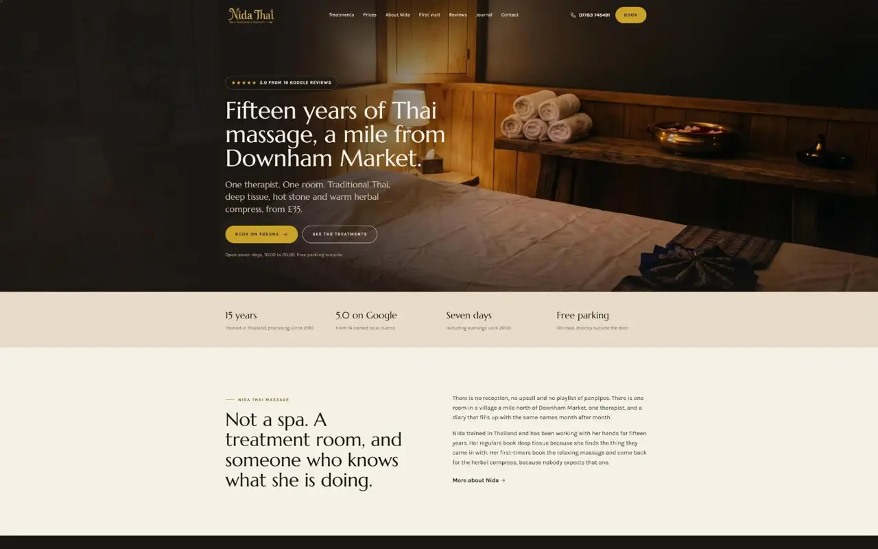 Nida Thai Massage website, Thai massage, Downham Market