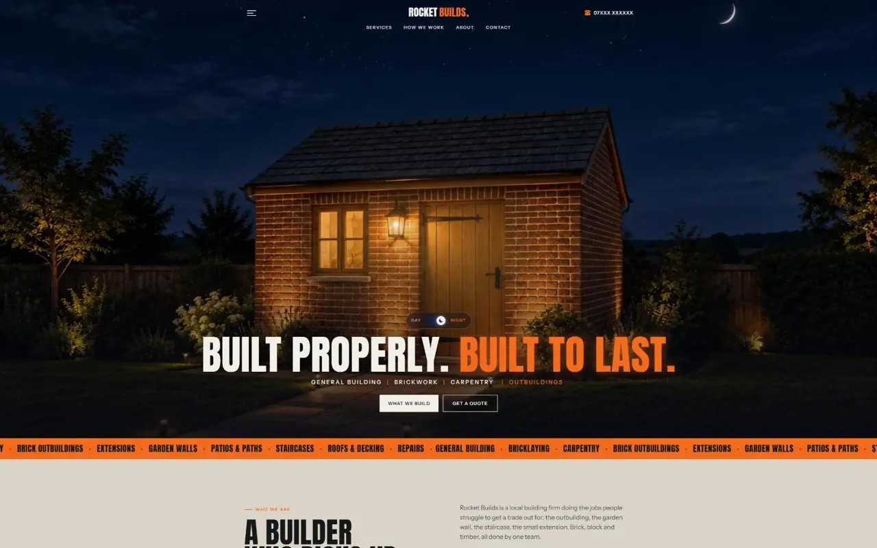 Rocket Builds website, Building company
