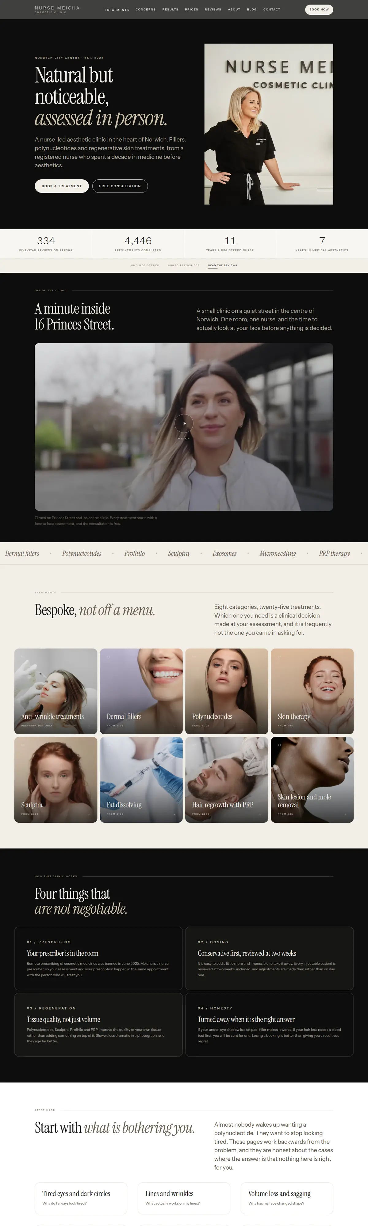 Nurse Meicha's homepage on a laptop, scrolling