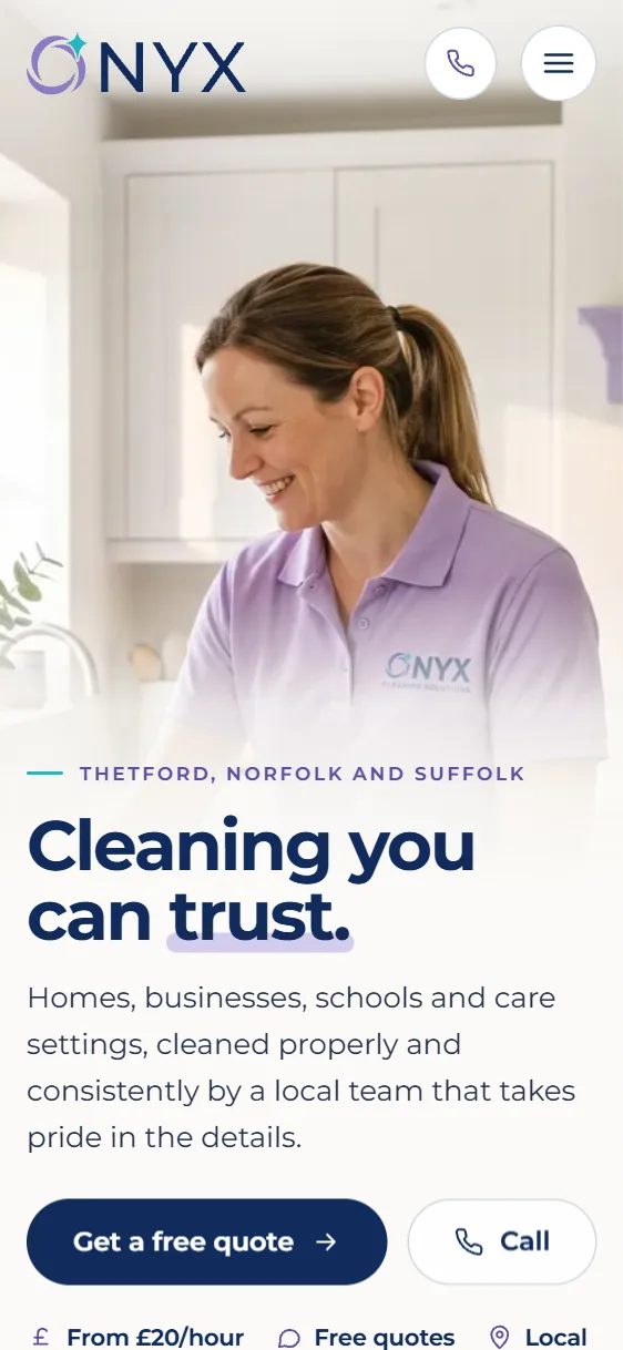Onyx Cleaning Solutions website on a phone
