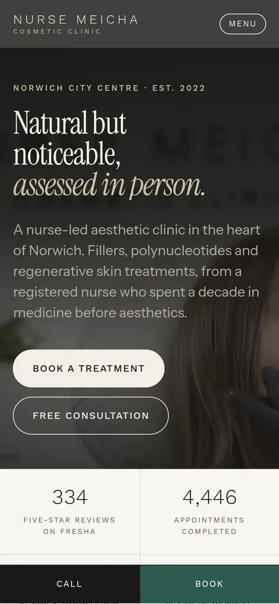 Nurse Meicha Cosmetic Clinic website on a phone
