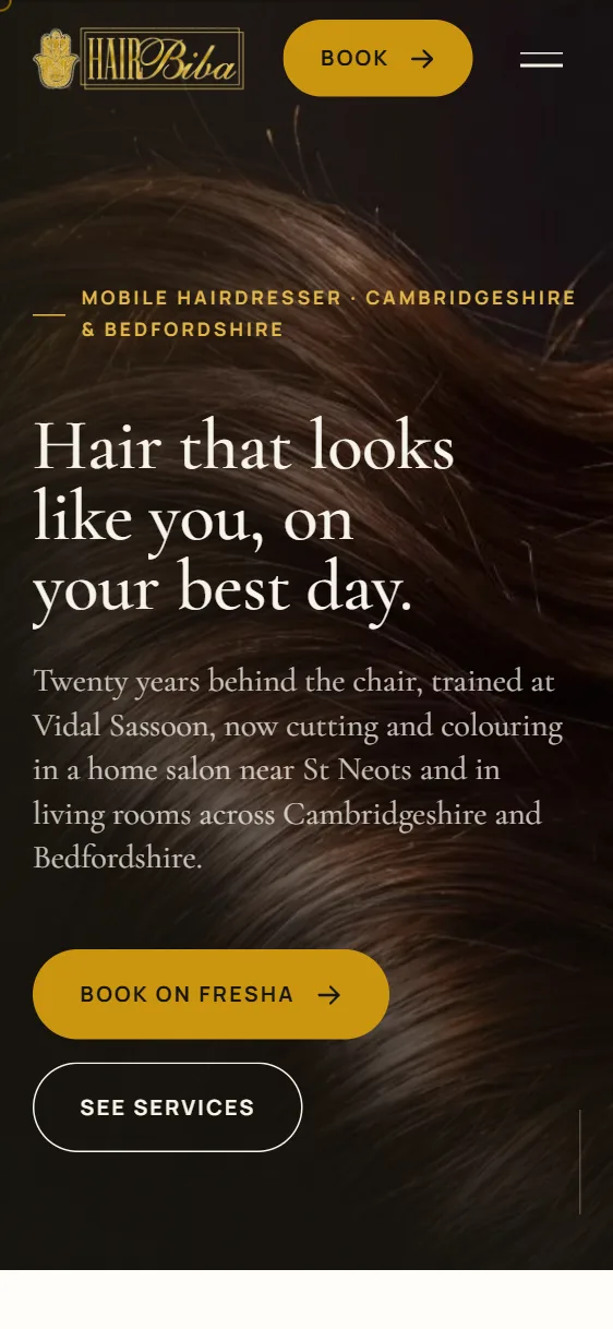 HairBiba website on a phone