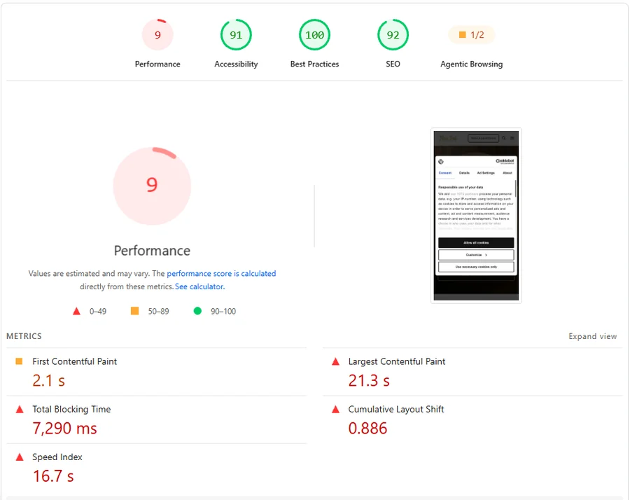PageSpeed Insights mobile report for the old Nida Thai Massage site